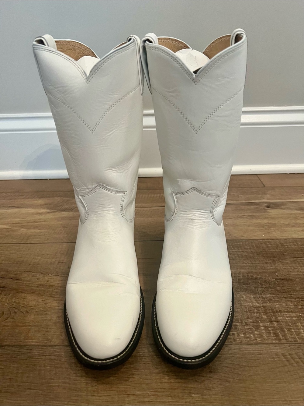 Vintage 90s Justin Roper Boots - White Leather Cowboy Boot